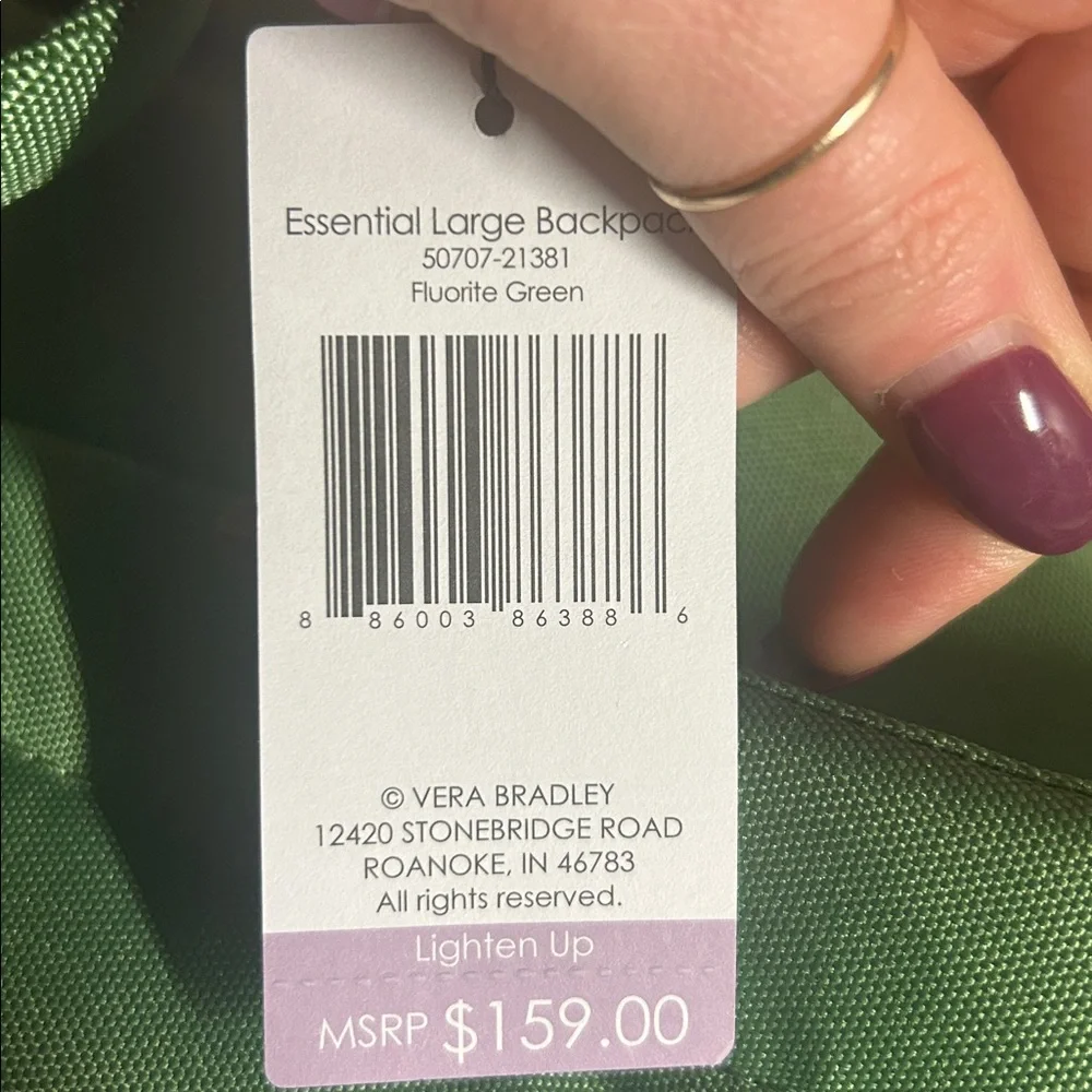 Vera‎ Bradley NWT Essential Large Backpack Fluorite Green NWT